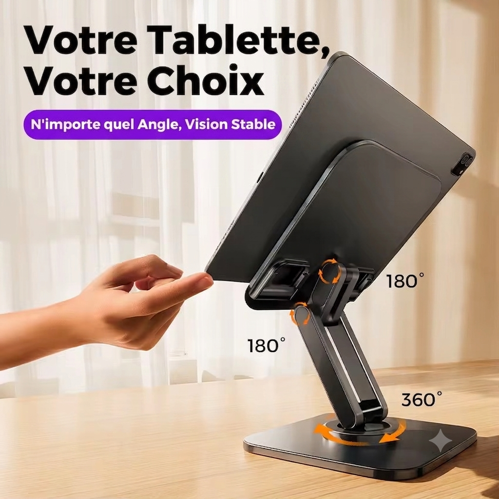Support de Téléphone Pliable et Réglable – Rotation 360° | Stable | Compatible iPhone & Android