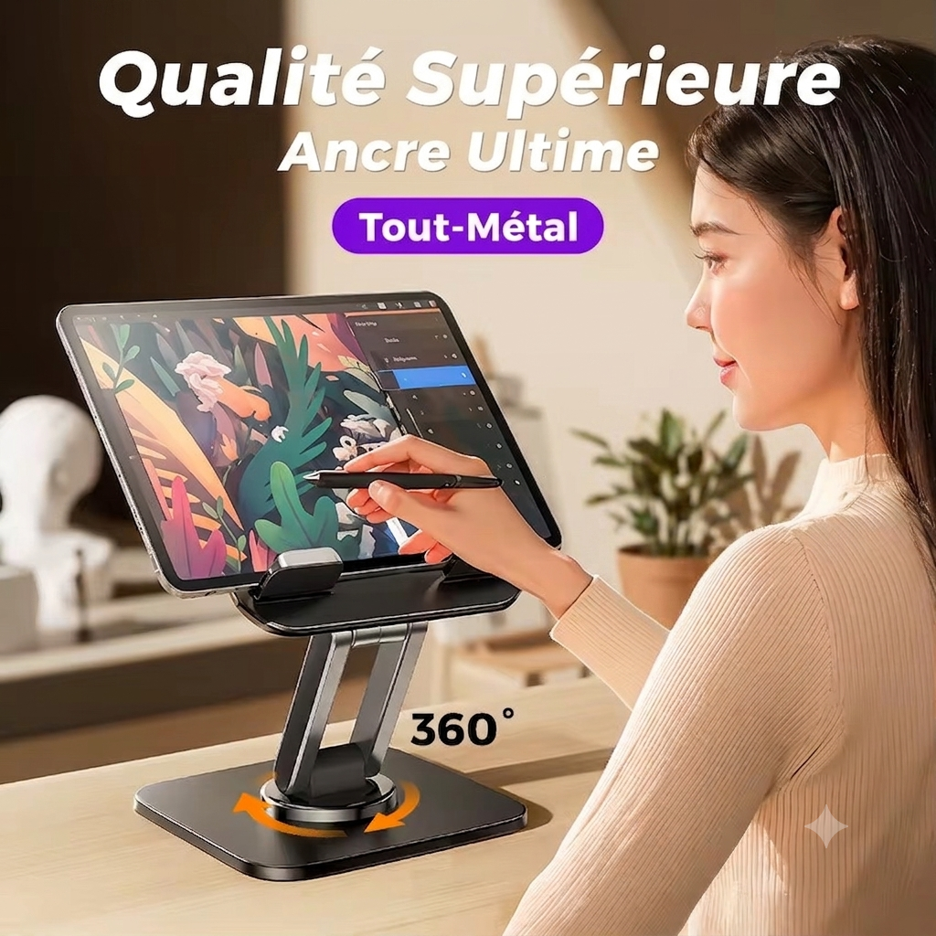 Support de Téléphone Pliable et Réglable – Rotation 360° | Stable | Compatible iPhone & Android