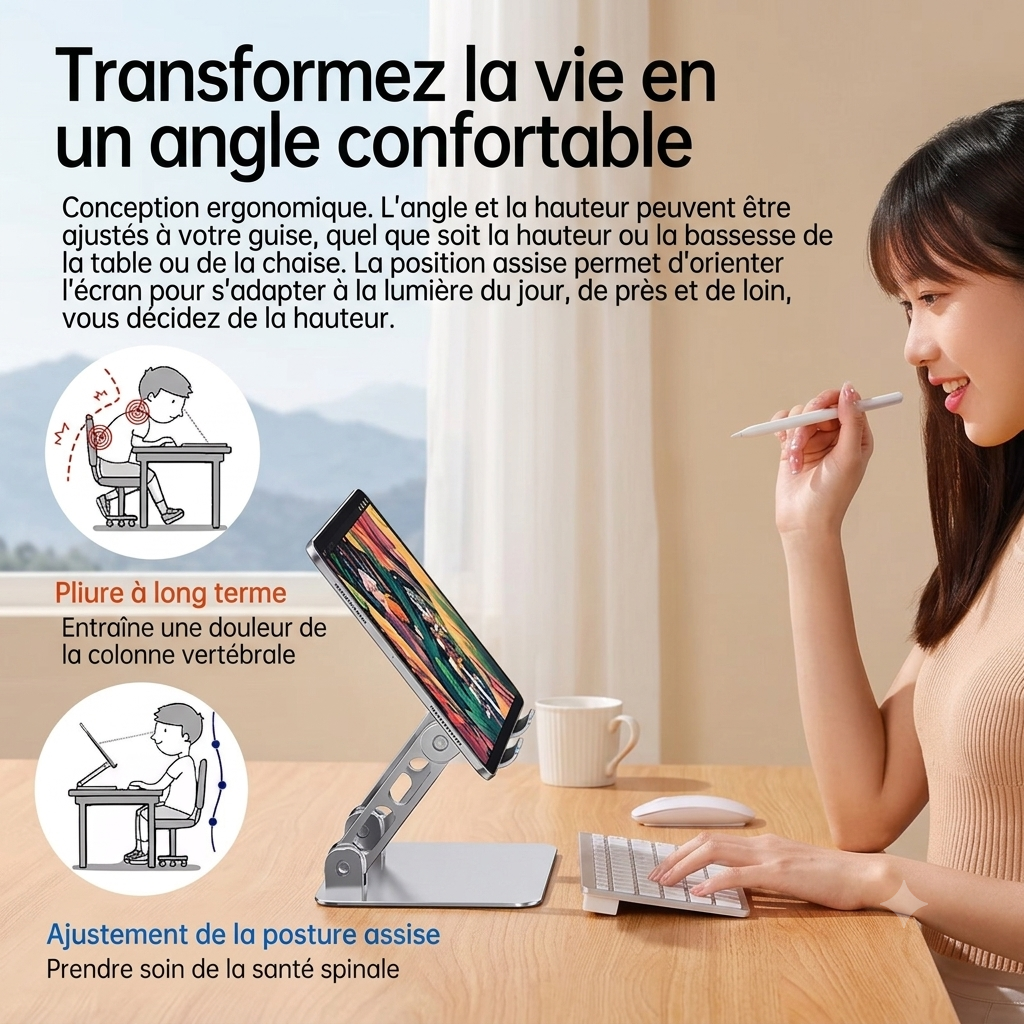 Support de Téléphone Pliable et Réglable – Rotation 360° | Stable | Compatible iPhone & Android